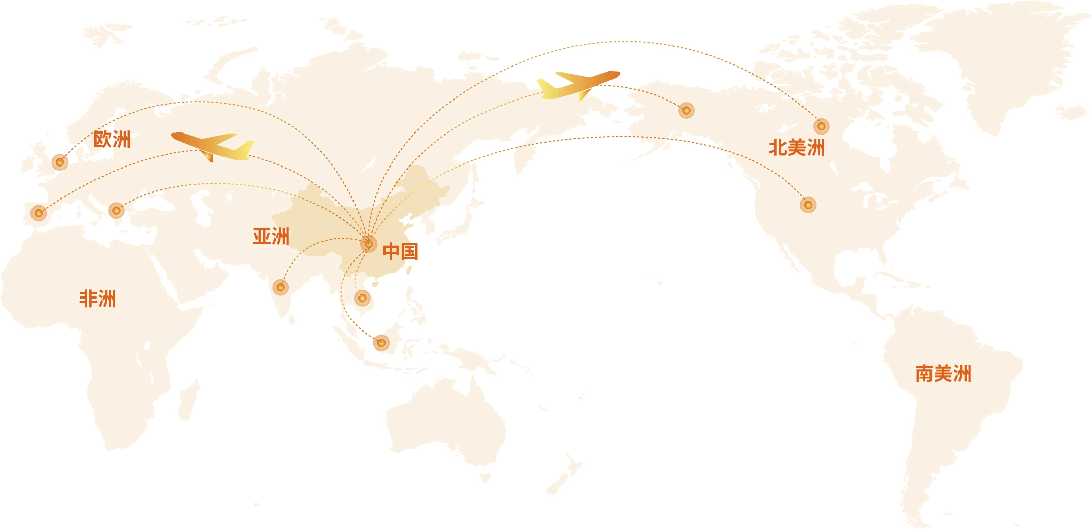 银辰国际空运主要航线地图